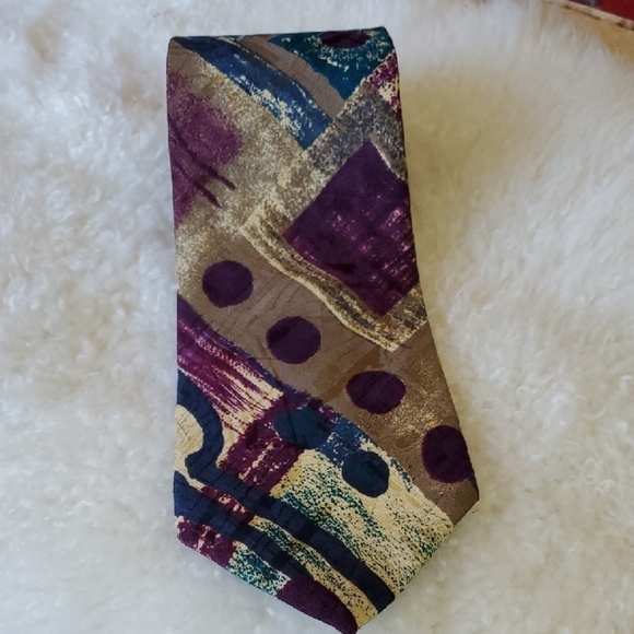 Oscar de la Renta Purple and Gold Artistic Tie - Picture 1 of 4